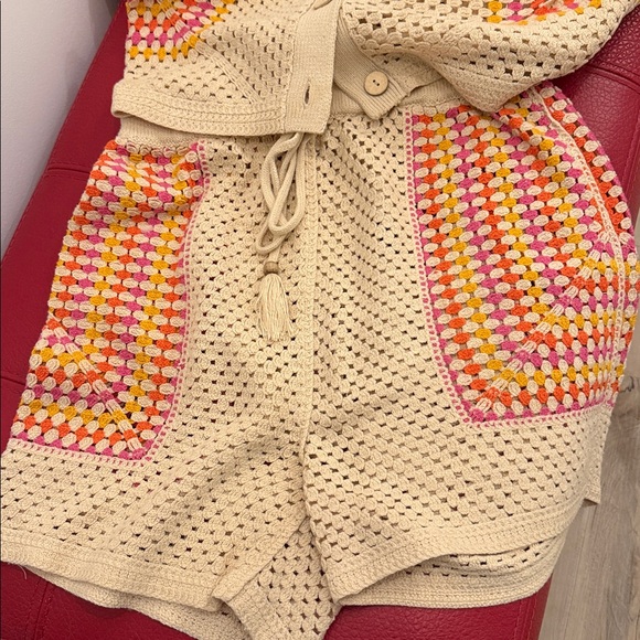 Revolve House Of Harlow 1960 Crochet Knit Two-Piece Set in Cream and Pink, Sz Sm - Picture 3 of 12